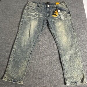Rocawear Jeans Mens 44x32 Blue Acid Wash Skinny Fit Stretch Denim Pants Urban
